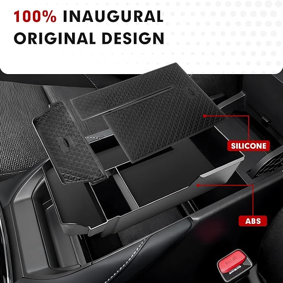 Autorder Center Console Organizer for Mazda CX30 2020-2026 Accessories - Armrest Storage Box Secondary Insert Tray with Black Anti-Slip Mat