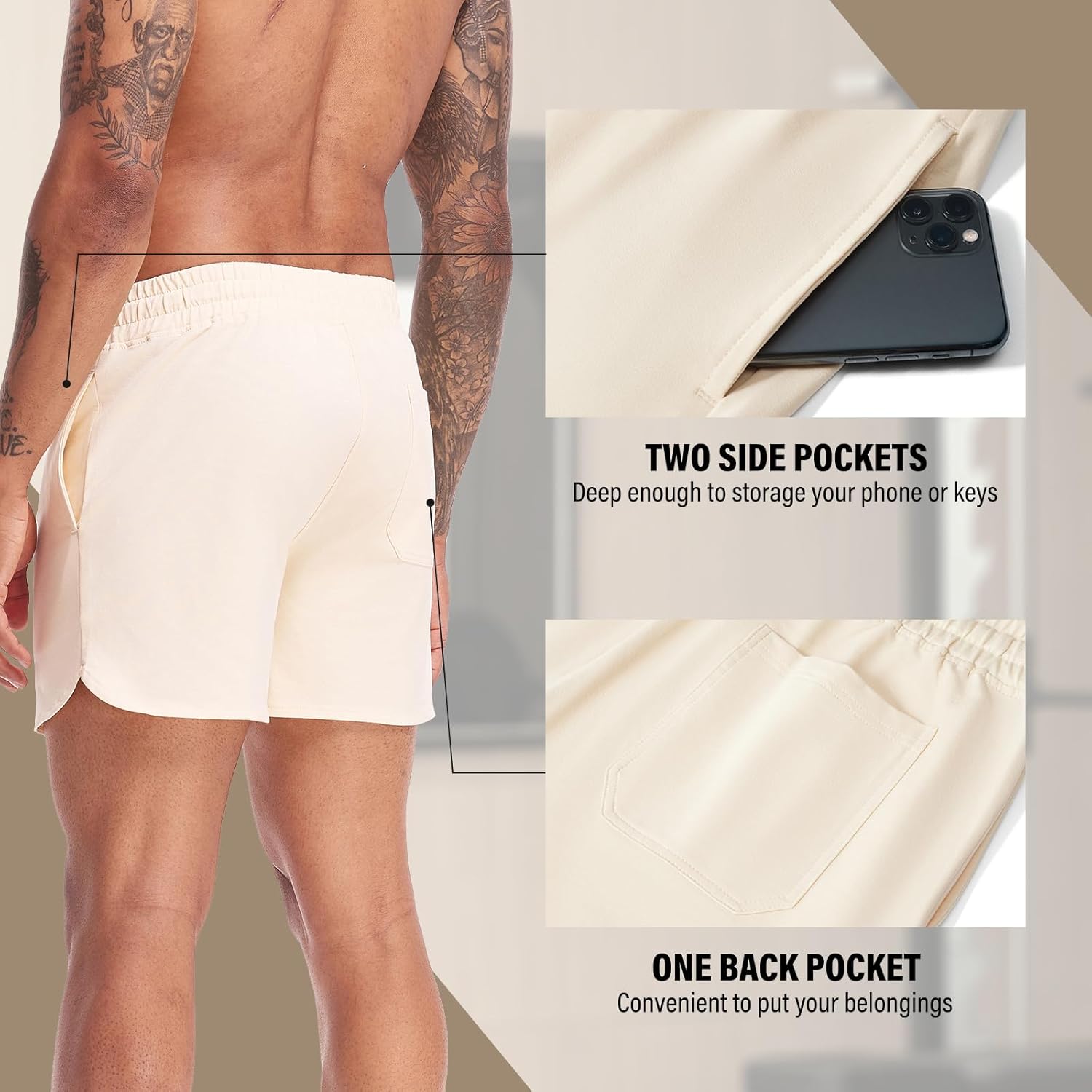 AMY COULEE Mens 5 Inch Workout Shorts with Pockets, Cotton Gym Running Shorts, Split Side Lounge SweatShorts - Image 4