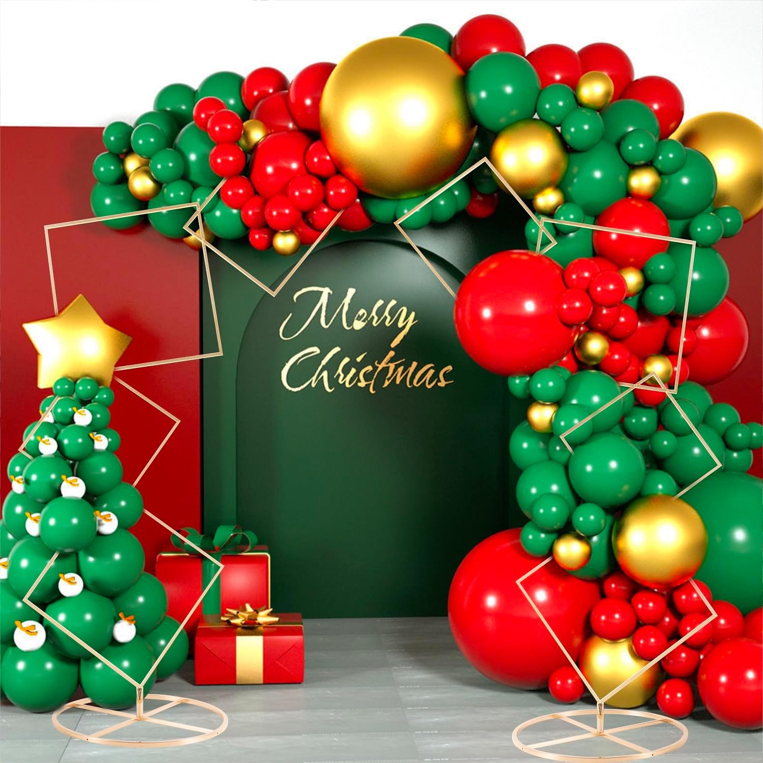 Gold Arch Backdrop Stand 5.8Ft Wedding Square Backdrop Stand, 4 Tier Floral Balloon Arch Stand for Wedding Centerpiece Baby Shower Birthday Ceremony Background Decoration