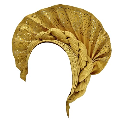 SugeGasa Headties nigerianos de lujo ya hechos con diadema africana de gel para mujer, diadema para la cabeza o fiesta de boda (dorado)
