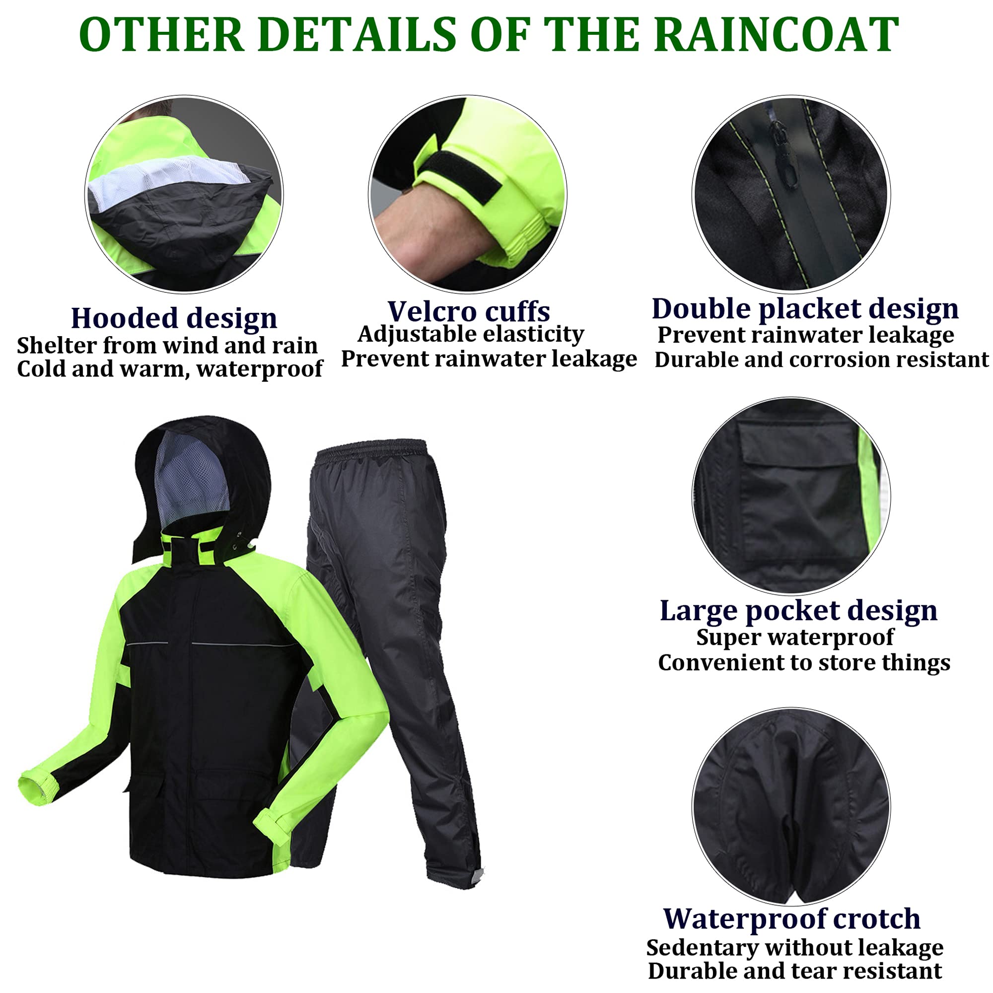 Manteau de Pluie Moto pour Hommes, Ensemble de Vêtements de Pluie Imperméables (Veste et Pantalon) avec Réflecteur Haute Visibilité pour la Pêche à Vélo en Moto
