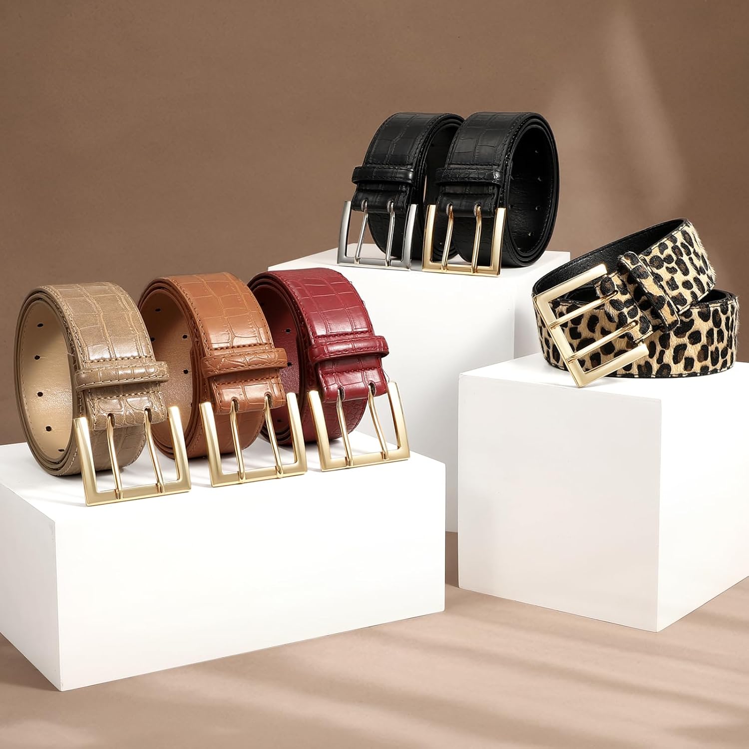 SANSTHS Women Wide Leather Belt for Dresses Jeans Fashion Gold Buckle Ladies Waist Thick Belt - Image 6