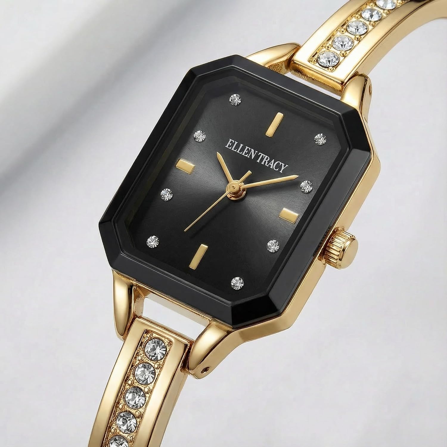 Ellen Tracy Women's Watch – Sunray Octagon Dial with Faceted Crystal Accents, 20mm Petite Case, Quartz Analog, Slip-On Bracelet Design | Gift Box Included