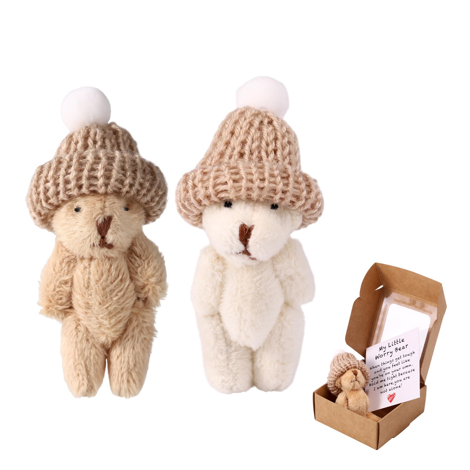 TOYMIS 2 Sets My Little Worry Hug Bear in Box with Inspirational Card