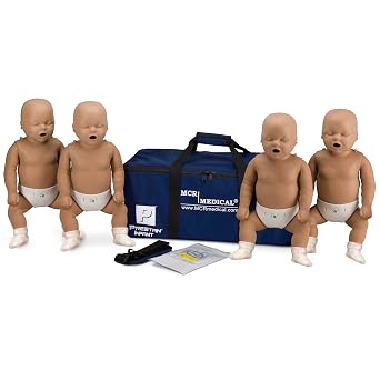PRESTAN 4-Pack of Infant CPR Manikins with Compression Rate Monitors by Prestan, Dark Skin Tone PP-IM-400M-MCR-DS