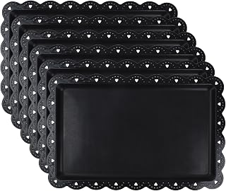 Set of 6 Plastic Serving Trays Food Tray - 14" x 9" Rectangle Serving Platter for Halloween Party Cafeteria Kitchen Restaurant, Small Flat Trays for Dessert Fruit Cookie Snack (6, Black)