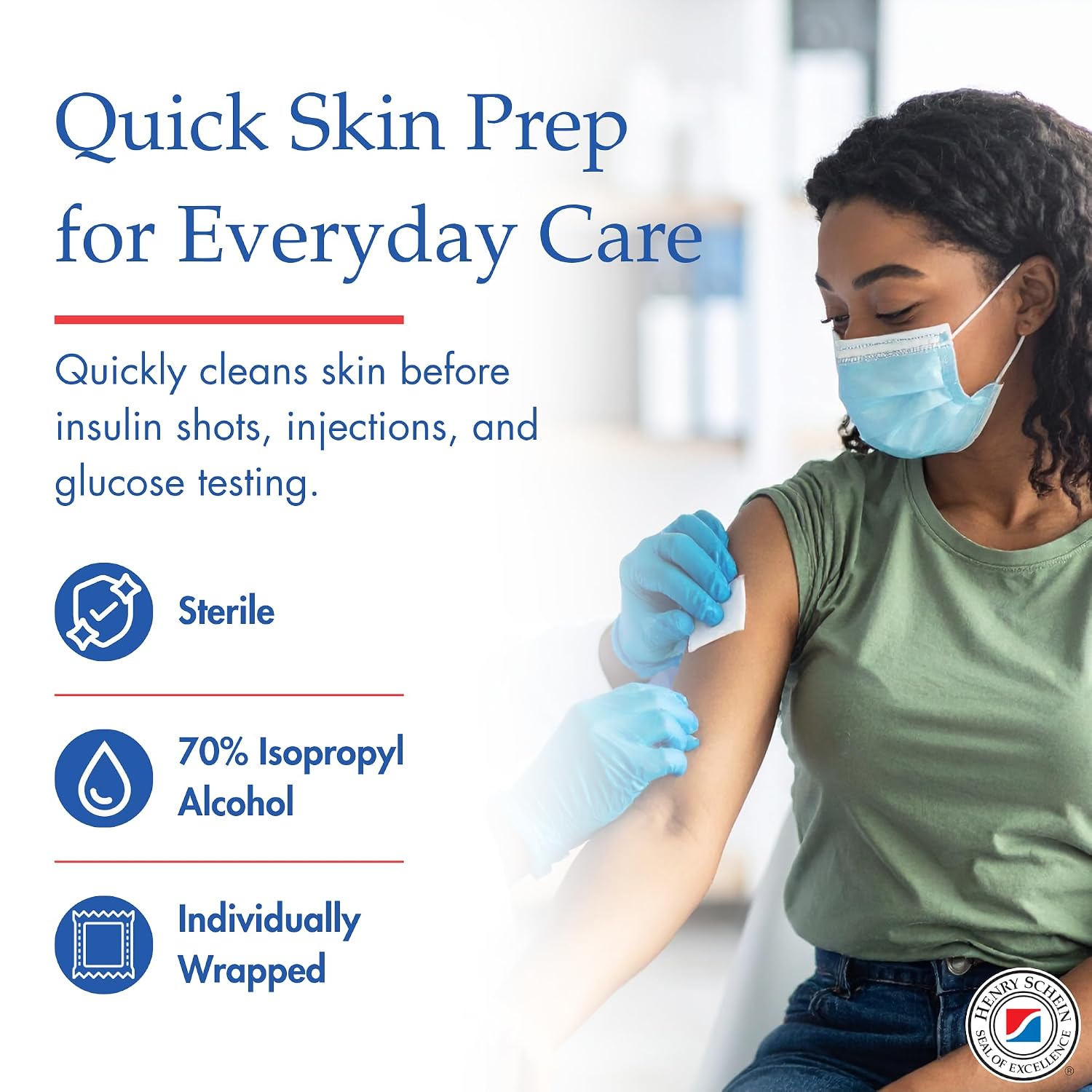 Henry Schein Large Alcohol Prep Pads (200/Box) - 70% Isopropyl Alcohol Wipes, Individually Wrapped - 2 ply, Textured - Skin Prep Alcohols Swabs - Sterile Pads