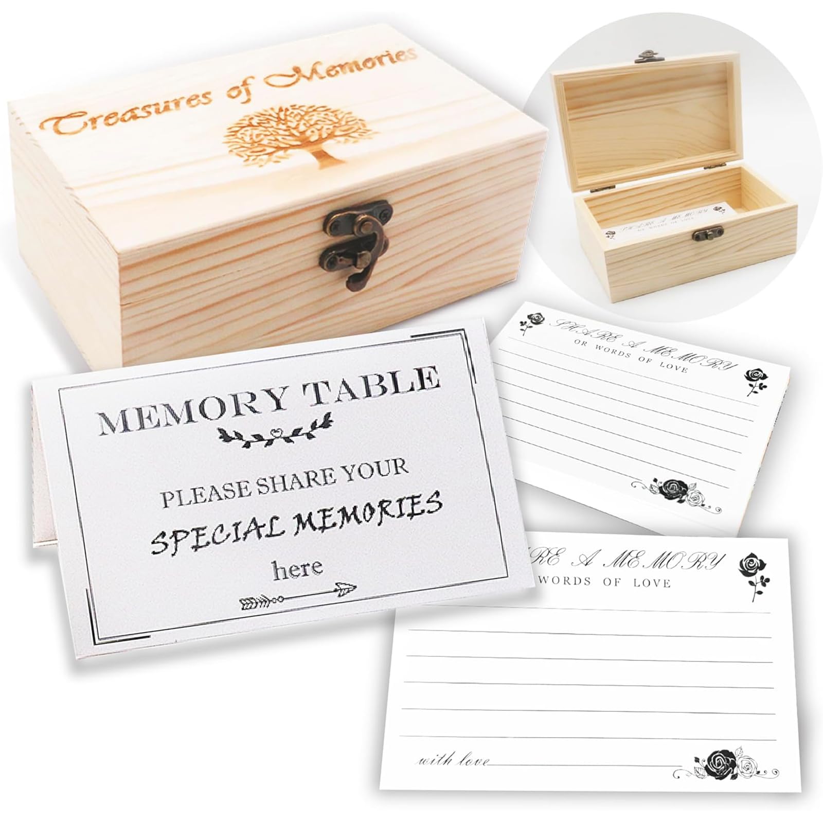 Share a Memory Card for Celebration of Life Decorations, 50Pcs Funeral Memory Cards with Wooden Box, Mmemory Box for Funeral Graduation Wedding, Funeral Favors for Celebration of Life Ideas