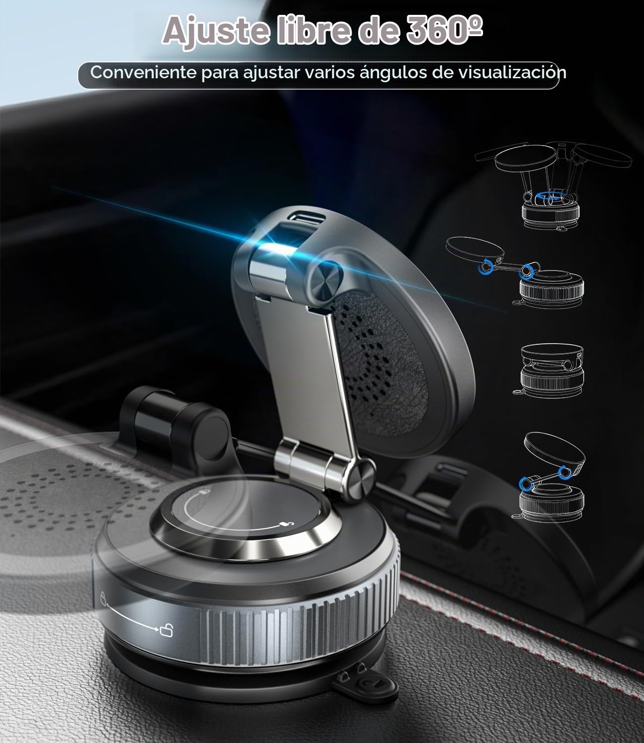 15W Cargador Inalámbrico Magnético Soporte Móvil Coche, Nueva Ventosa Elástica con Mayor Potencia, 360° Ajustable Carga Cargador Coche para MagSafe iPhone 17/16/15/14/13/12 Series