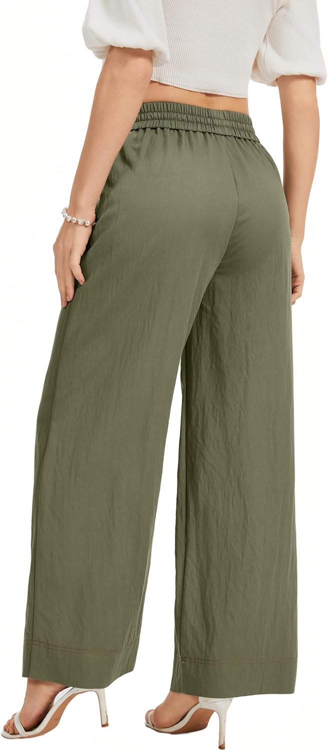Casual Women's Wide Leg Summer Pants High Elastic Drawstring Waisted Cropped Loose Trousers - Image 6