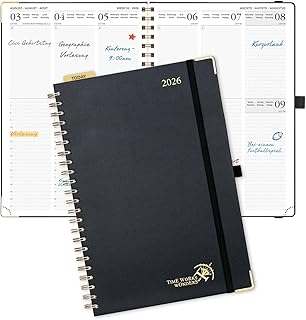 POPRUN Kalender 2026 Buchkalender A4, 12-Monate-Terminplaner Ringbuch (Jan.2026-Dez.2026), Wochenplaner 2026 Hardcover mit Plastiklineal, 100 GSM Papier - Schwarz