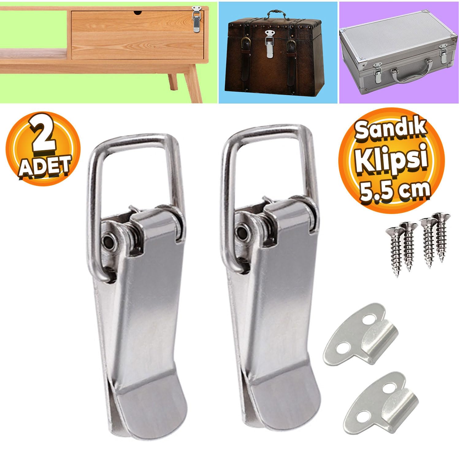 Gergi Mandalı Çelik Sandık Kaput Kilidi Klipsi 5.5 cm Düz Parlak Krom 2 ADET