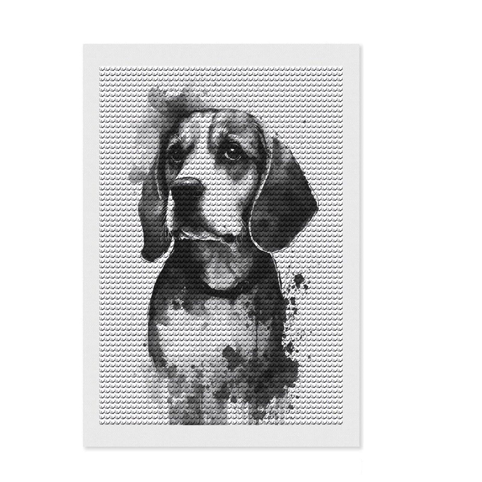 Junmoney Beagle Dog Black Ink Diamond Art Kit 8"x12", Stress Relief Craft, Living Room Decor, for Craft Lovers, Festive Craft Gift