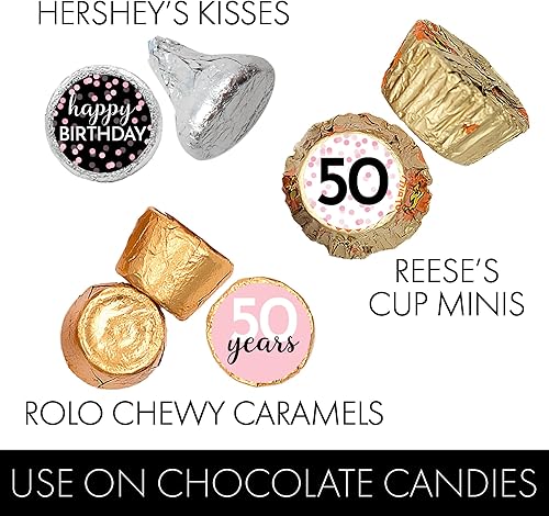 Miniatura 4 de Calcomanías de caramelo de besos de chocolate rosa, negro y blanco para fiesta de 50 cumpleaños, 180 unidades