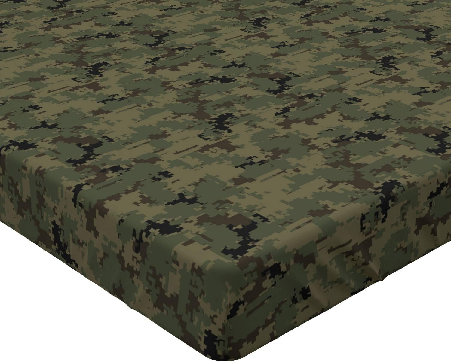 Ambesonne Camouflage Fitted Sheet, Digital Pixel Design Repeating Camo Pattern, Bed Cover with All-Round Elastic Deep Pocket for Comfort, Queen Size, Army Green Dark Taupe