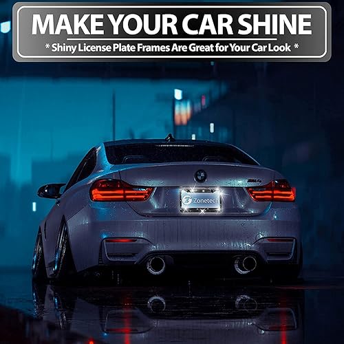 Miniatura 6 de ZONETECH Marco de Cubierta para Placa de Matrícula con Diamantes de Imitación Brillantes - Negro Clásico Brillante con Cristales de Diamantes de