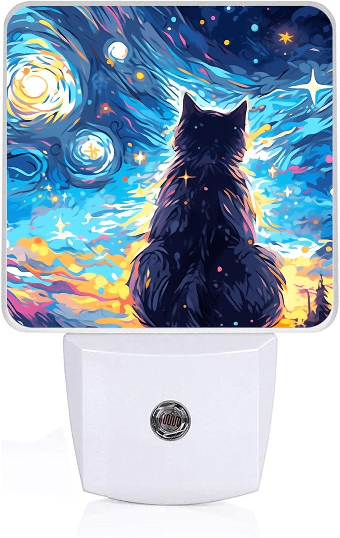 SLHFDKL Black Cat Night Light, Plug-into Wall Starry Night Nightlight Lamp with Dusk to Dawn Sensor, Led Lamp 0.5W Energy Efficient for Boys Girls Adults Home Decor