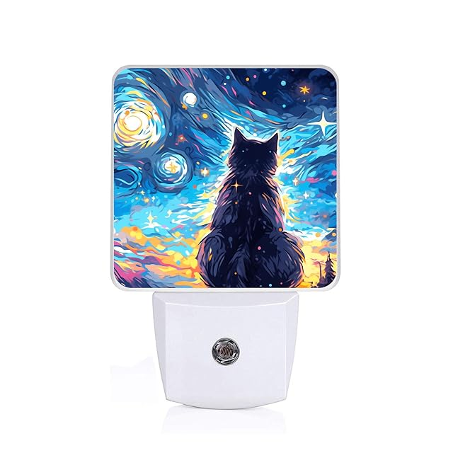 SLHFDKL Black Cat Night Light Plug-into Wall Starry Night Nightlight Lamp with Dusk to Dawn Sensor Led Lamp
