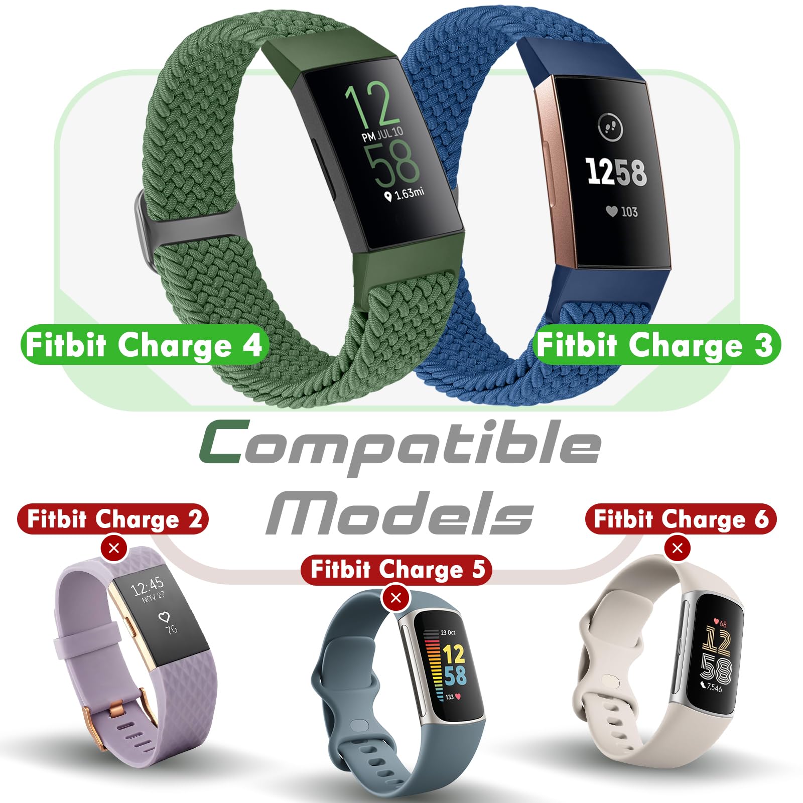 Bcuckood Braided Strap Compatible with Fitbit Charge 4/Charge 3 Straps for Women Men Adjustable Elastic Sport Soft Nylon Replacement Wristband for Fitbit Charge 4/Charge 3/SE - Image 2