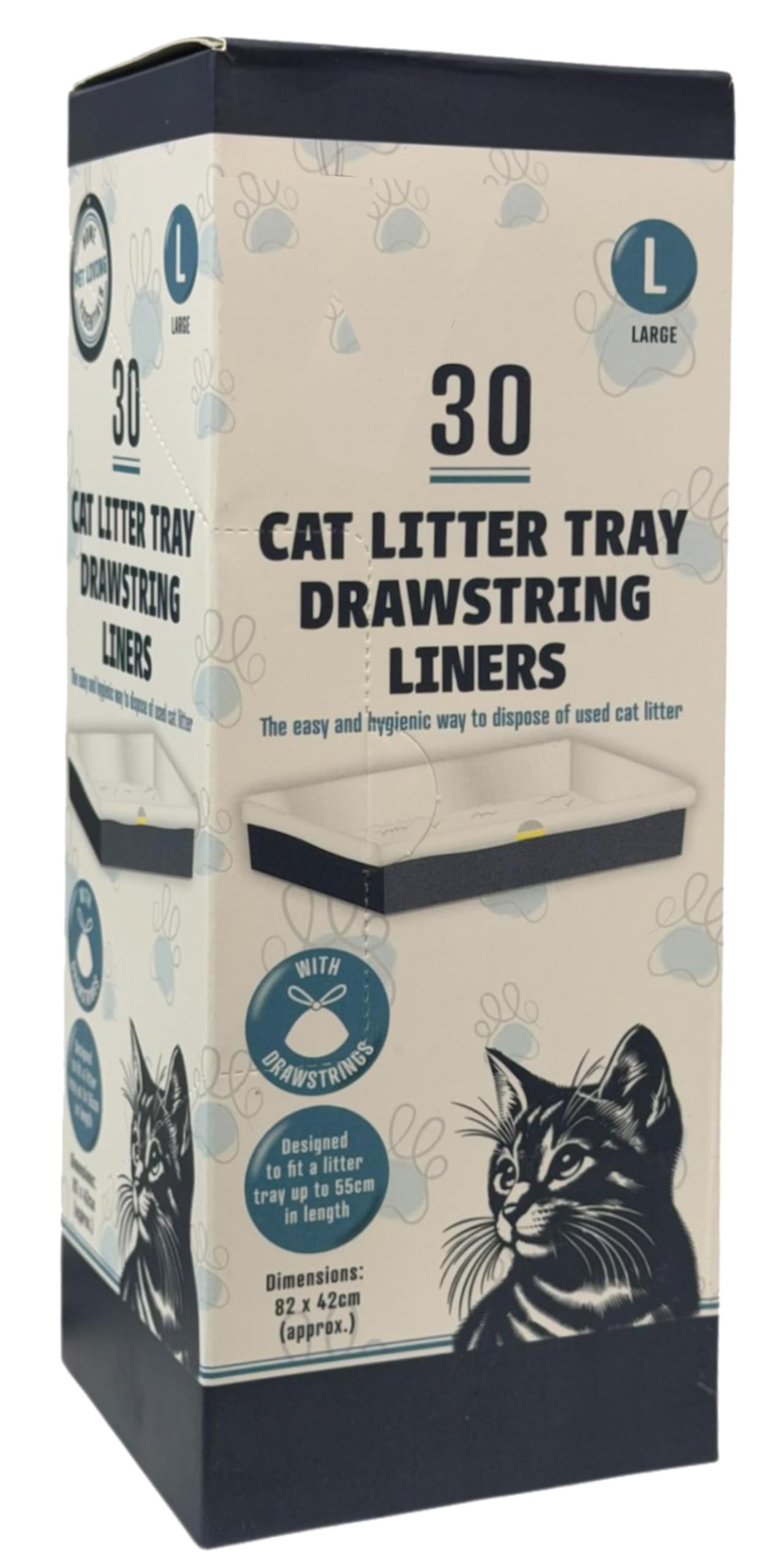 Pet Guru White Deluxe Cat Litter Tray Drawstring Liners, Large 82X42cm, Pack Of 30, Strong Disposable Bags With Yellow Drawstring (30)
