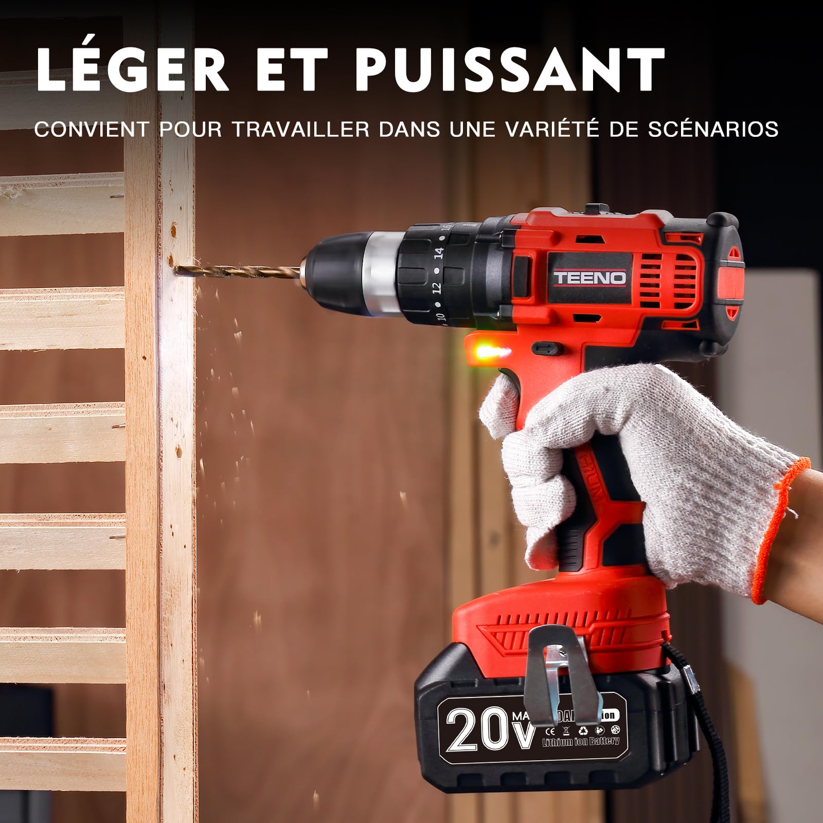 Kit d'outils TEENO 3 pièces (meuleuse d'angle sans balais + clé sans balais + perceuse à percussion) Batterie 20 volts 3 Ah*2, convient pour la voiture et la maison