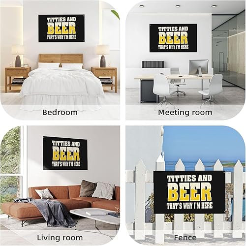 Miniatura 4 de Titties & Beer That's Why I'm Here - Bandera de jardín divertida de 2 x 3 pies para decoración al aire libre, pancarta negra