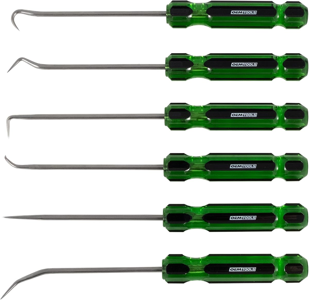 OEMTOOLS 26545 6 Piece Hook And Pick Set With Acetate Handle, Hook Tool And Pick Tool, Vehicle Pick And Hook Set, Pick Tool Set For Mechanics | Pick Tool Set For Mechanics, Stainless Steel Blades, Solvent Resistant Acetate Handles, Corrosion Resistance, 7.5" Length