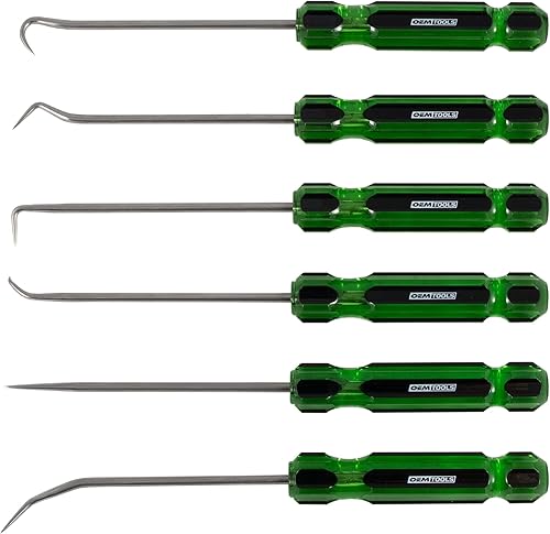 OEMTOOLS 26545 Juego de 6 ganchos y púas con mango de acetato, herramienta de gancho y herramienta de selección, juego de púas y ganchos para