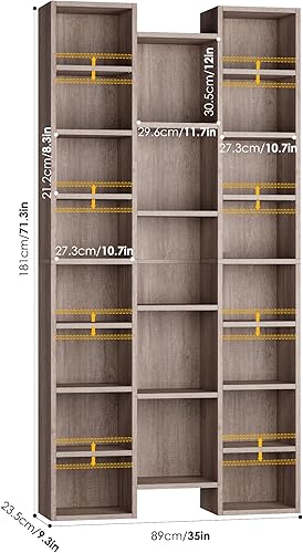 Miniatura 2 de FOTOSOK Estante de torre de almacenamiento de medios de 8 niveles de triple ancho, estante grande de almacenamiento de CD y DVD de 71 pulgadas con