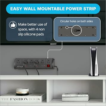 Smart Plug Power Strip, 6sockets with 2 Always on Outlets, WiFi Surge Protector Compatible with Alexa & Google Home,Wall Mountable,Home Office Multi-Plug Extender, Black