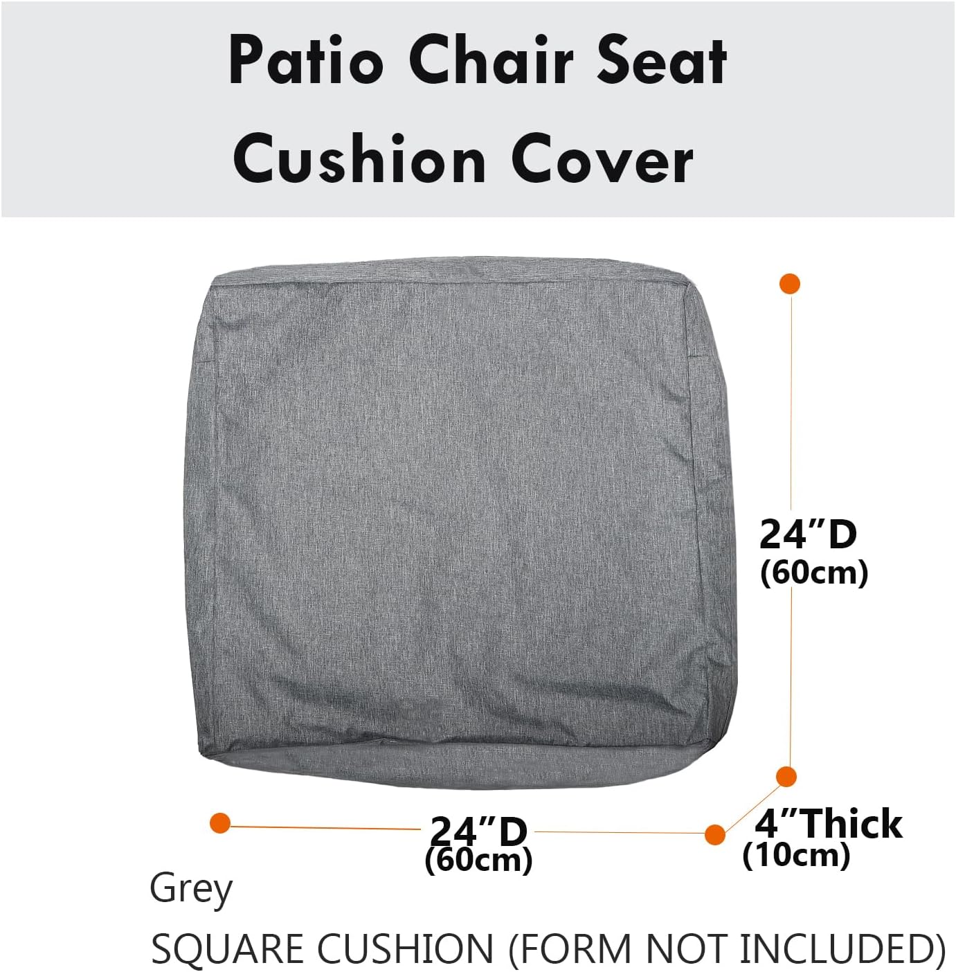 Patio Seat Cushion Covers,Washable Slip Covers Replacement,Waterproof Outdoor Furniture Chair Cushion Pillow Seat Cover for Couch,Garden,Sofa,Gray,24"×24"×4"(4 Covers Only)