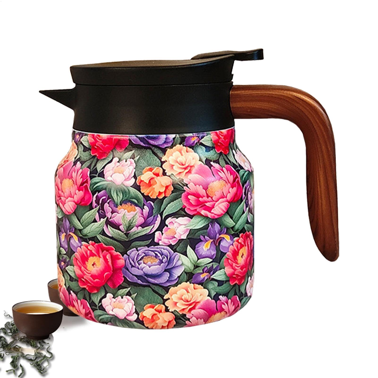Jarra de café térmica de acero inoxidable con aislamiento superior y estilo floral