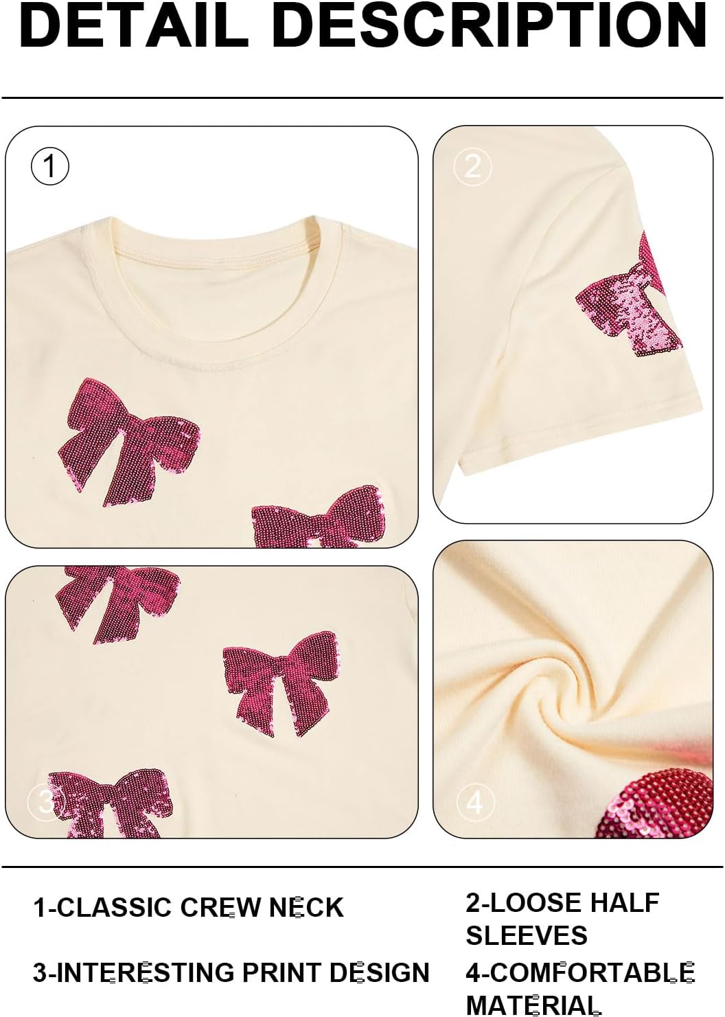 Womens Bow Shirt Coquette Aesthetic Shirts Cute Sequin Graphic Tees Trendy Pink Bow Ribbon Short Sleeve Tee Tops - Image 6