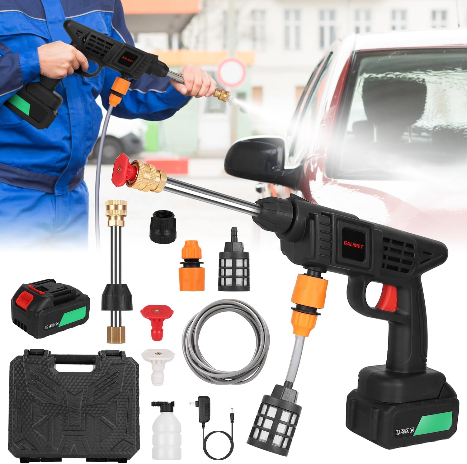 KOCASO Pressure Washer- 363PSI Cordless Electric Power Washer with 12000mAh Power, 2 Nozzles & 32.8ft Range, High-Pressure Car/Home/Outdoor Portable Cleaner for Cars, Patio, Driveways, Fences