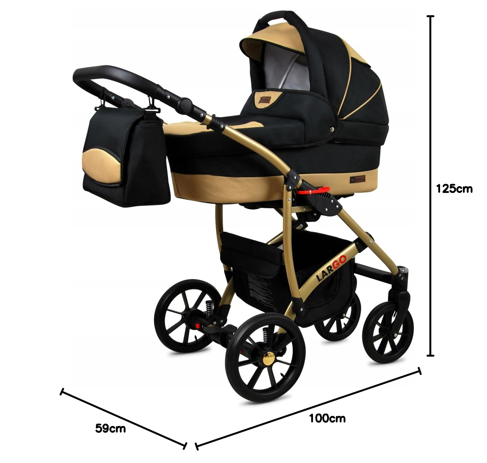 BabyLux® Zestaw wózków dziecięcych 3 w 1 – Largo – w zestawie wanienka dla niemowląt, fotelik sportowy, fotelik samochodowy – zestaw wózków dziecięcych z torbą do przewijania, osłoną przeciwdeszczową