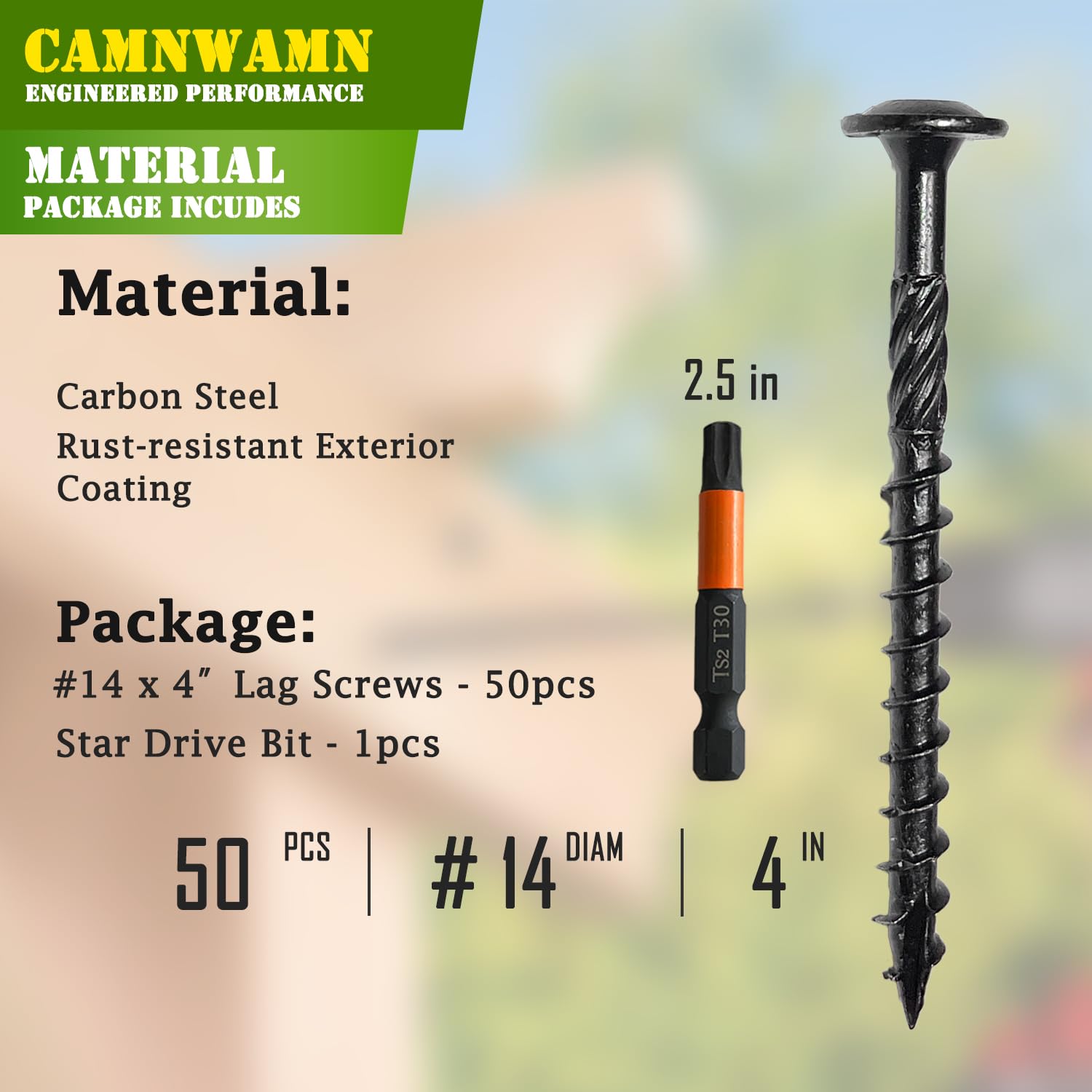 Black Lag Screws - Pack of 50 #14 x 4 -2