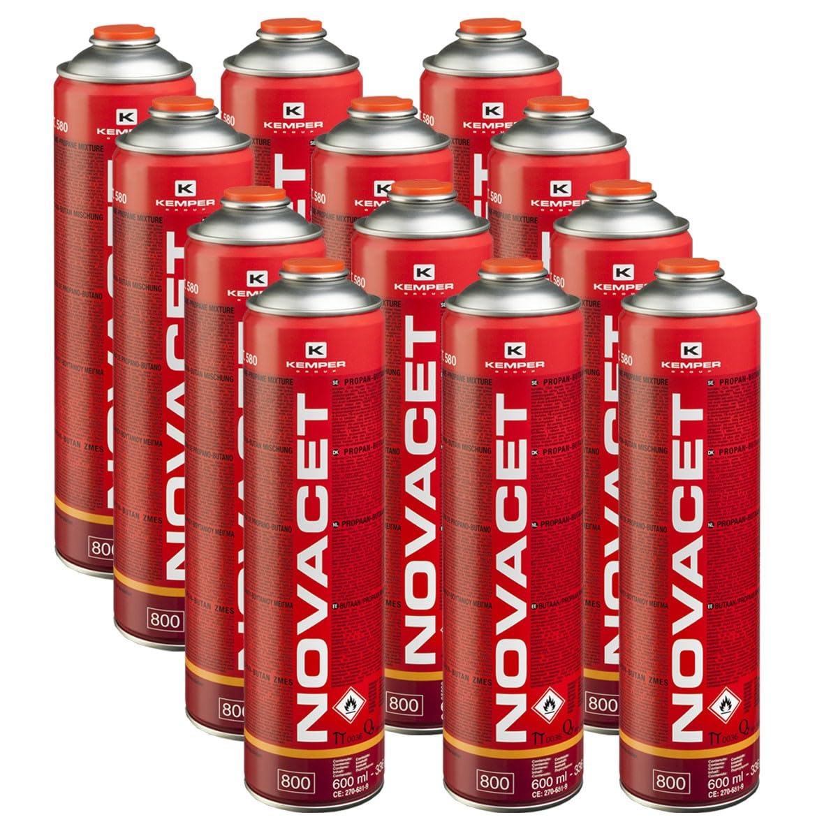 KEMPER - Pack de 12 Cartouches gaz 330g Butane Propane mix NOVACET 600ml Bonbonne gaz universelle valve 7/16