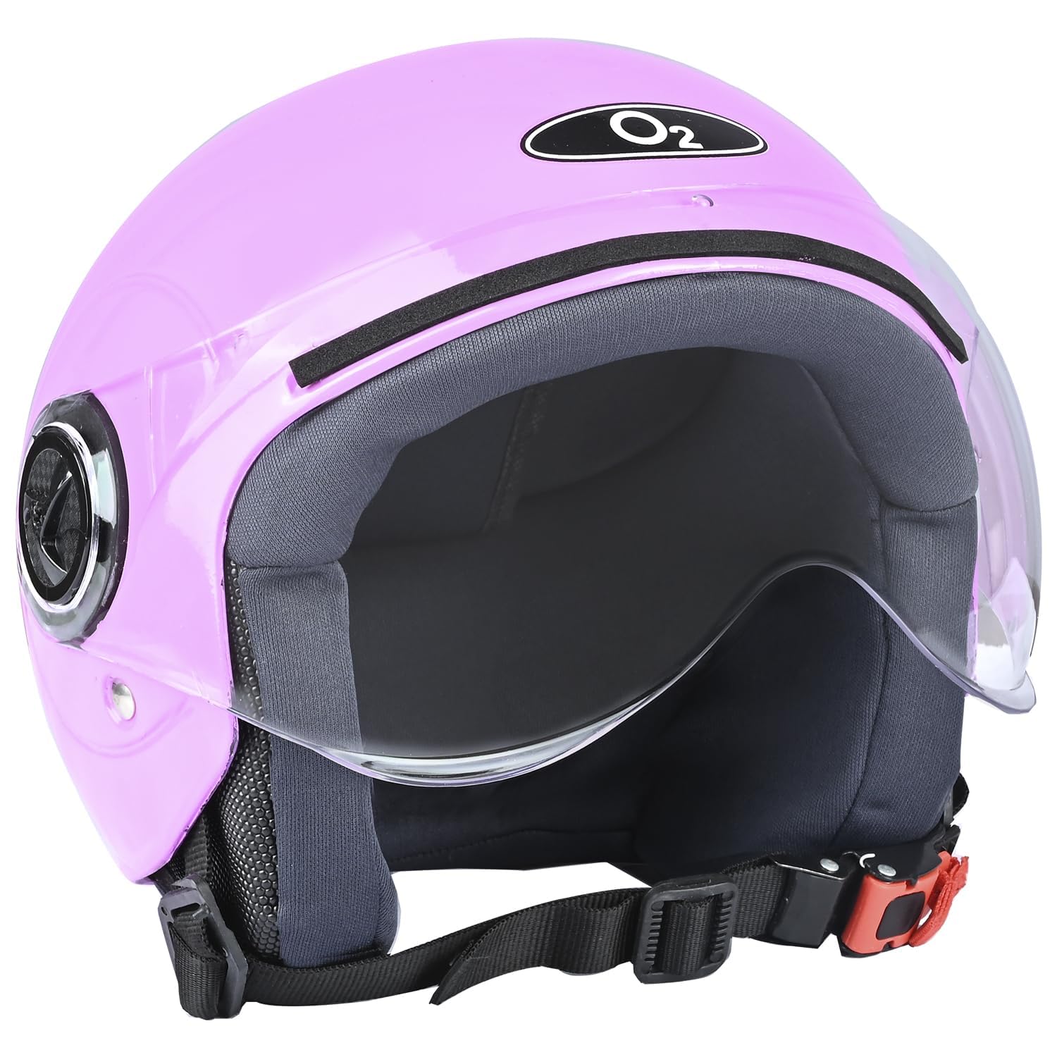 O2 Open Face / Half face Helmet Unisex for Bike Women Men ISI Certified with Clear Visor Smooth Finish Lightweight & Compact (Pink, 580mm Medium)-image-21