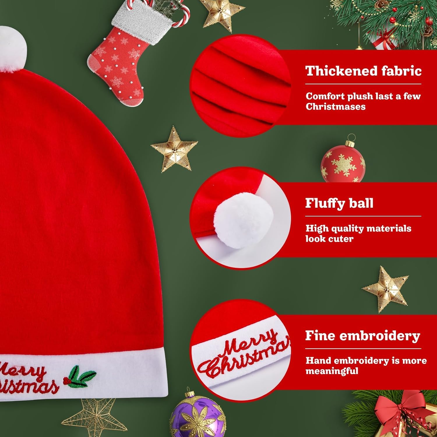 5pcs Christmas Car Decoration Comfort Santa Hat Car Seat Headrest Covers, Interior Xmas Car Accessories fits Most Vehicle for Christmas New Year Festival Holiday Party