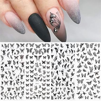 Amazon Co Jp ネイルシール 蝶 貼るだけ 3d ネイルシール パーツ 蝶々 バタフライ Diy ネイルシール ステッカー 蝶 ネイルアートシール 黒 8枚セット ビューティー