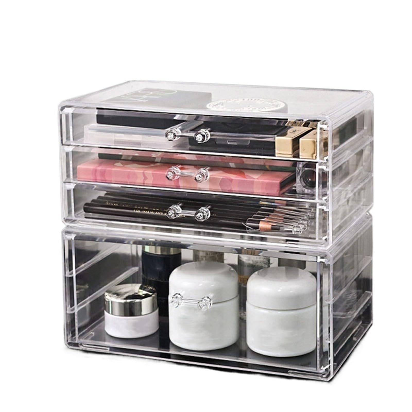 Caja de almacenamiento Cajón escritorio Estante maquillaje joyas transparente(Layer 1)
