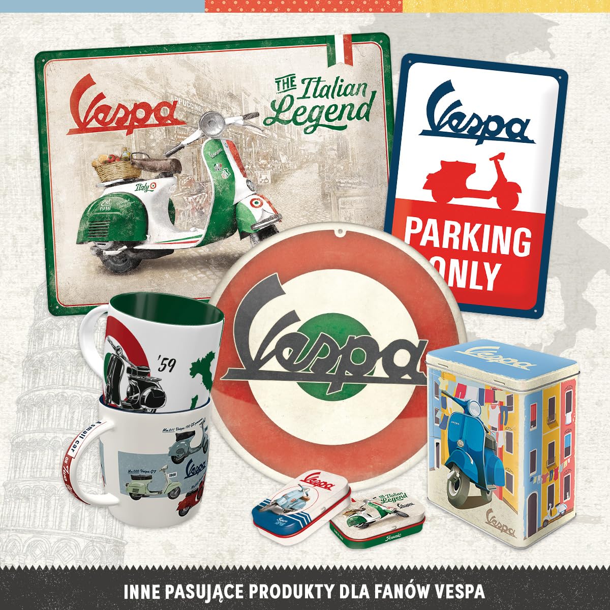 Nostalgic-Art Retro kubek emaliowany, 360 ml, Vespa – Italian Legend – Pomysł na prezent dla miłośników skuterów, Official License Product (OLP), kubek kempingowy na kawę, Styl vintage