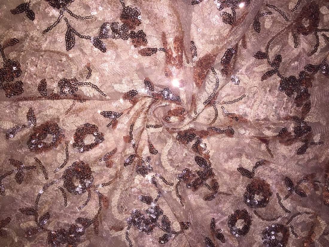 Lycra Net Fabric with Rose Pink and Gold Sequence and Rose Color net 58'' Wide FF22[3] by The yad