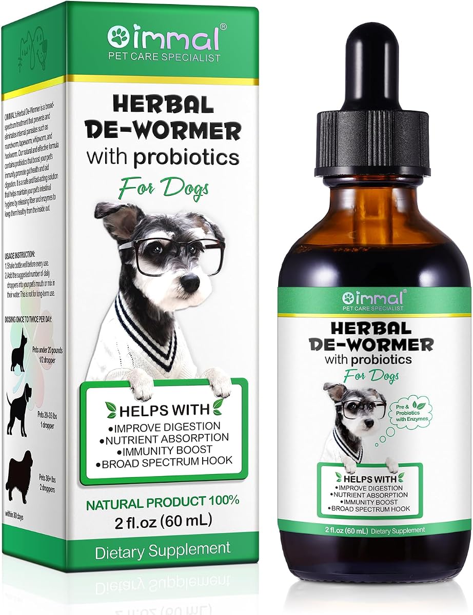 No More Worms - Natural Broad Spectrum Treatment for All Dogs, Herbal Cleanse, Digestive Support for All Breeds, Gut Health, Supplement Drops Enhanced with Probiotics for Puppy & Peros