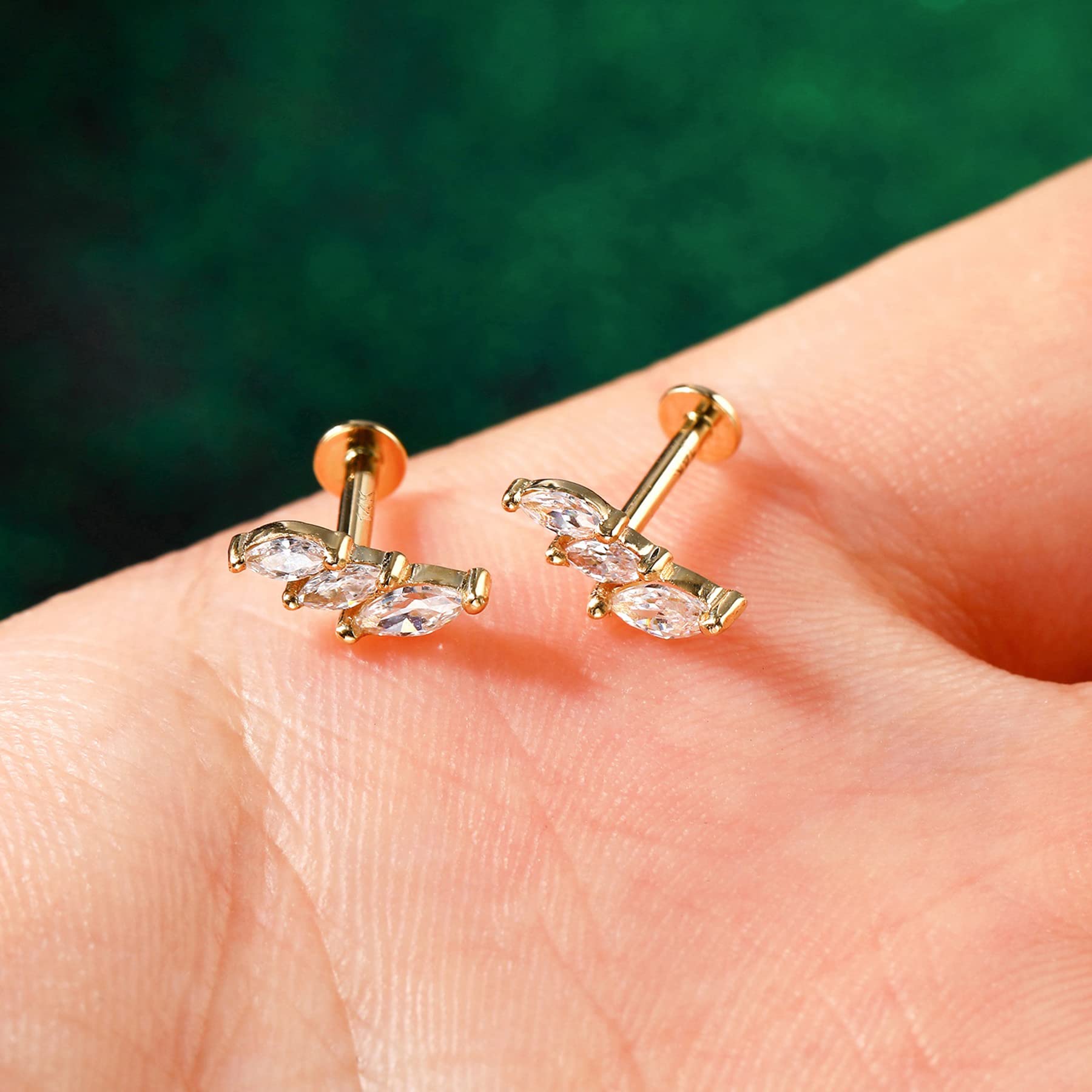 Melighting 16G/18G Threadless Push In Labret Studs Helix Piercing Jewellery Gold Helix Earrings Cartilage Front Helix Piercings Tragus, Conch, Lobe Earrings