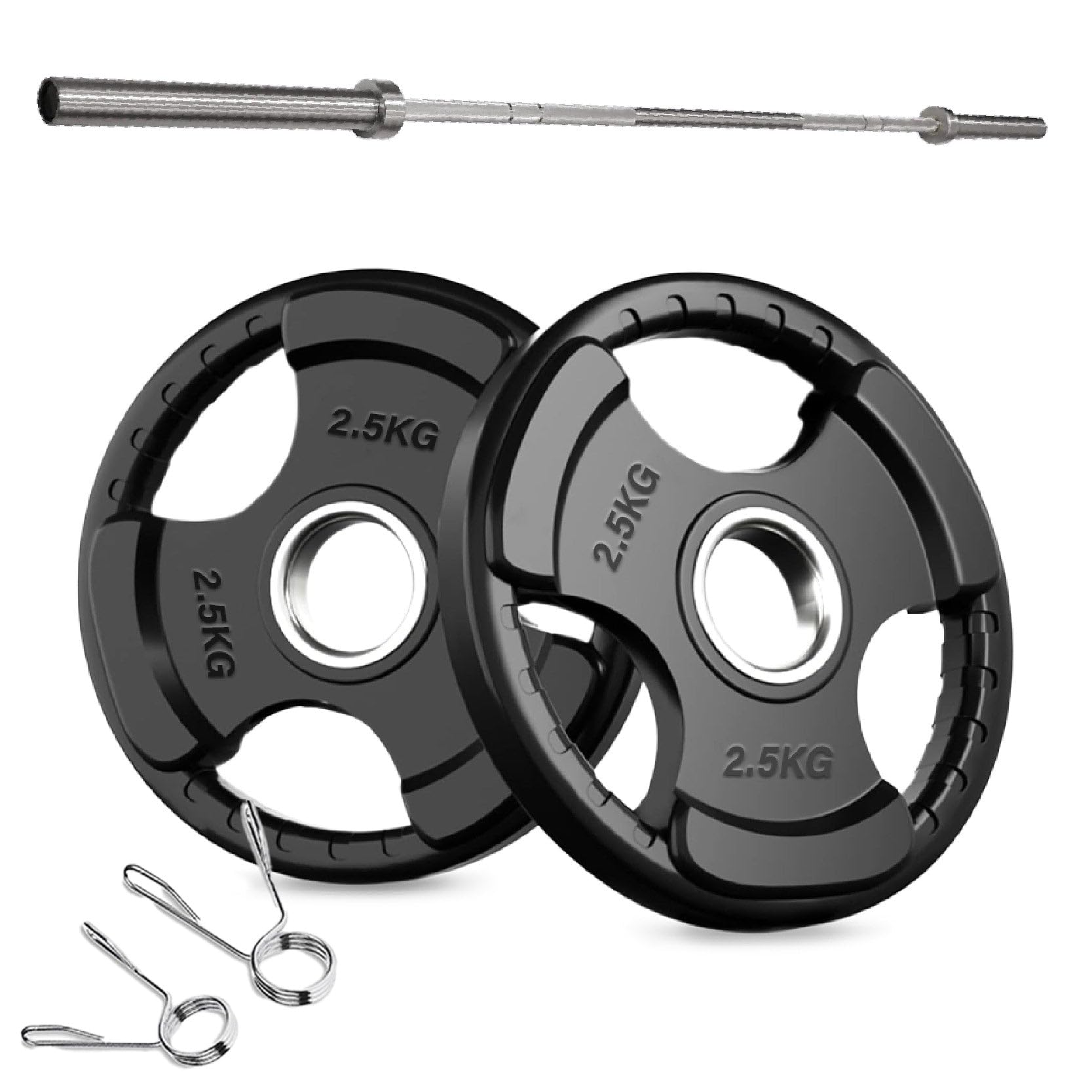 Rubber-Coated Tri-Grip Olympic Weight Plates – 2" Cast Iron Core with Protective Rubber – Individual Plates & Sets (1.25kg to 100kg) – Home & Commercial Gym
