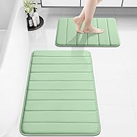Vista 85 de Buganda Juego de 2 tapetes de baño de espuma viscoelástica y tapete para inodoro en forma de U, lavable a máquina, suave, antideslizante, Negro