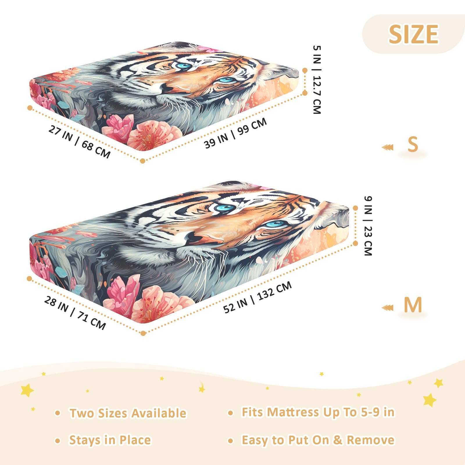 Tigre PatróN De Flores Sábana de Cuna para Niños Pequeños,Sábanas de Algodón Suave para Bebés Aptas para Colchón Corralito