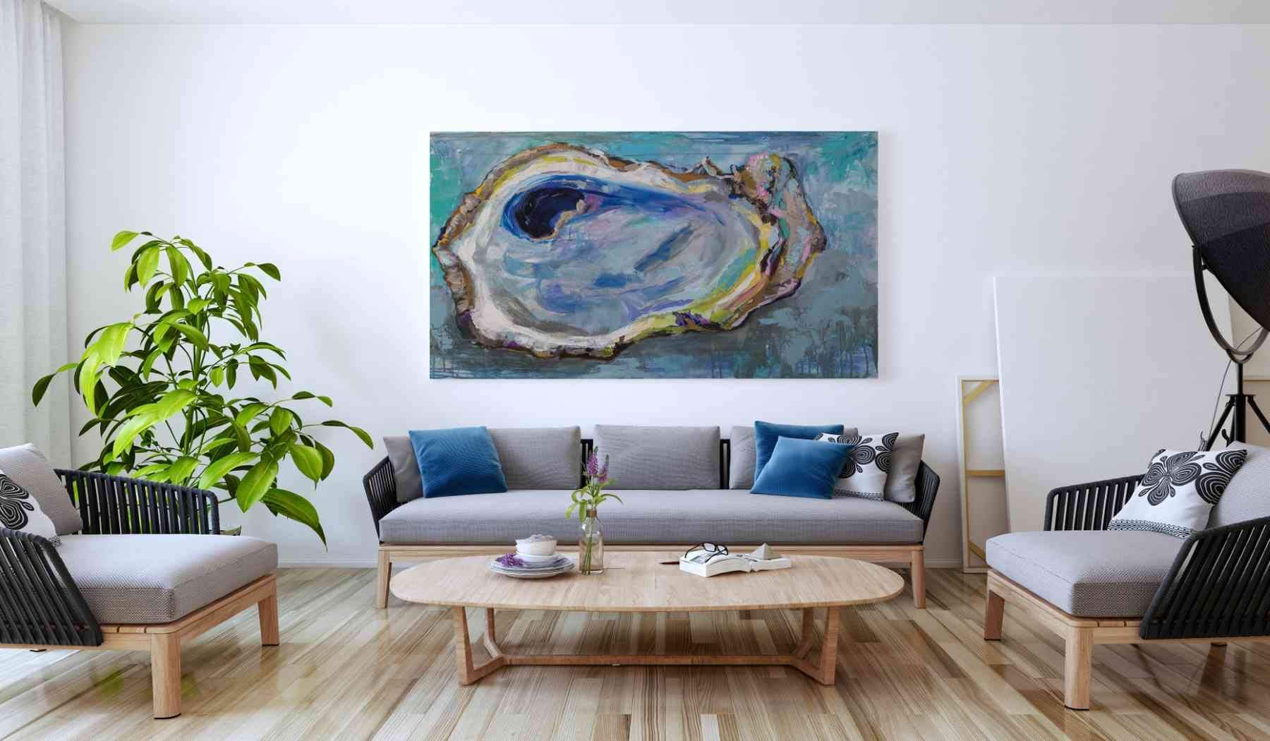 Epic Graffiti Oyster Two by Jeanette Vertentes Giclee Canvas Wall Art, 60 in x 40 in, Blue