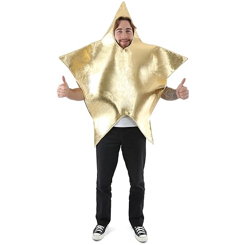 Adults Star Christmas Costume - Large Gold Star Costume with Face and Arm Holes - Mens Womens Unisex Novelty Christmas Nativity Fancy Dress Costume
